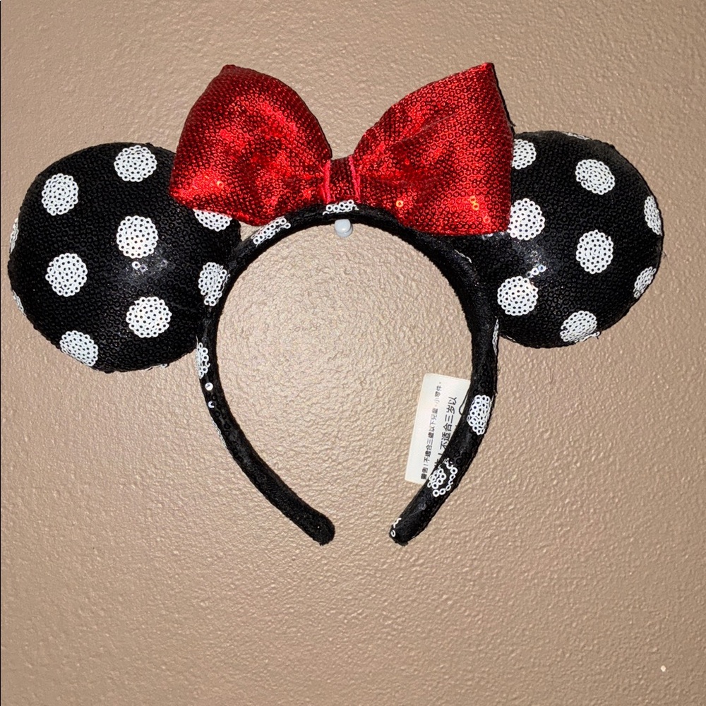 Disney-Headband Polka Dot Black Red Bow Sequins Minne Mickey Mouse Ears